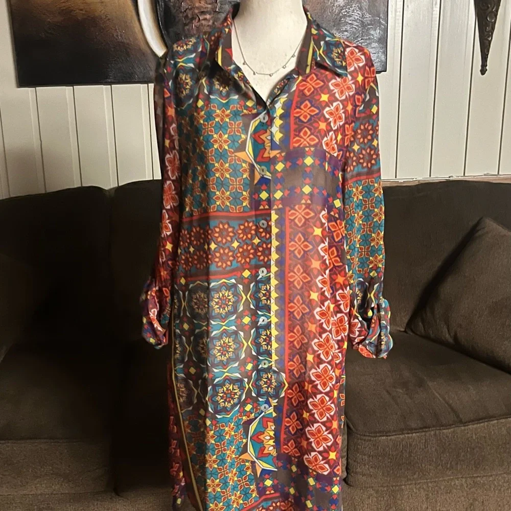 Multiples ~ Medium ~ Vintage ~ Mandala Design ~ Fall Colors ~ Tunic Blouse - Picture 6 of 16